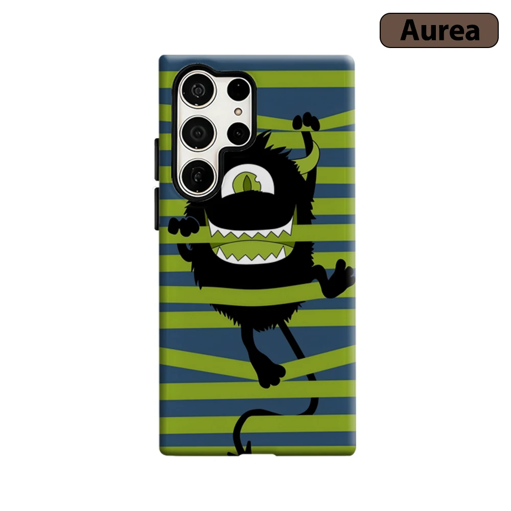 Stripe Monster Phone Case for Samsung Galaxy S25 Ultra S24 S23 Ultra Plus Shockproof Double Layer Tough Back Cover