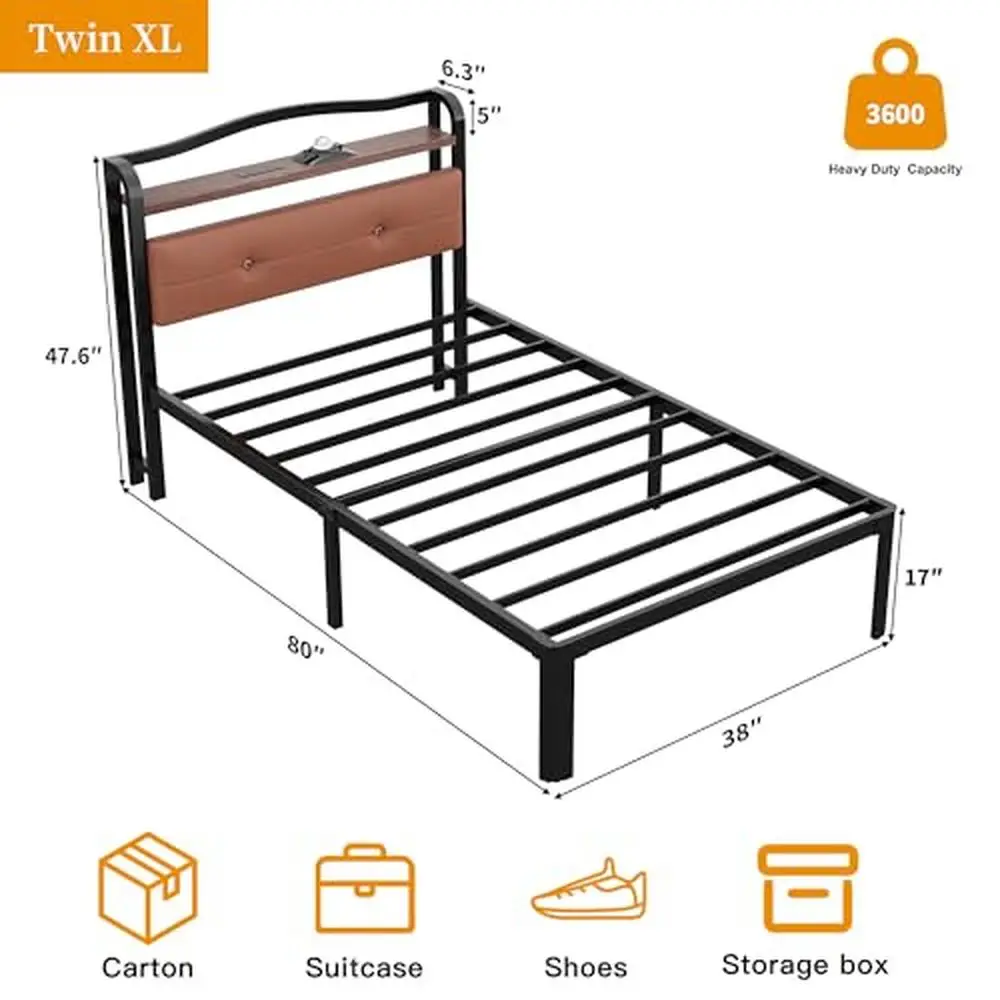 Metal Twin XL Bed Frame with Headboard Galaxy Projection Lights Charging Station and Storage Aurora Starry Night Projection Lamp