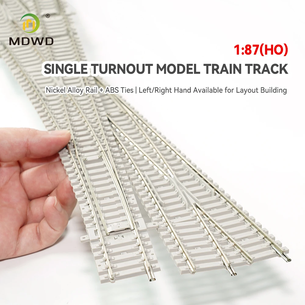 HO Scale Single Turnout Track Left/Right Hand Nickel Alloy Rail ABS Model Railway Switch Sand Table Diorama Layout Accessories
