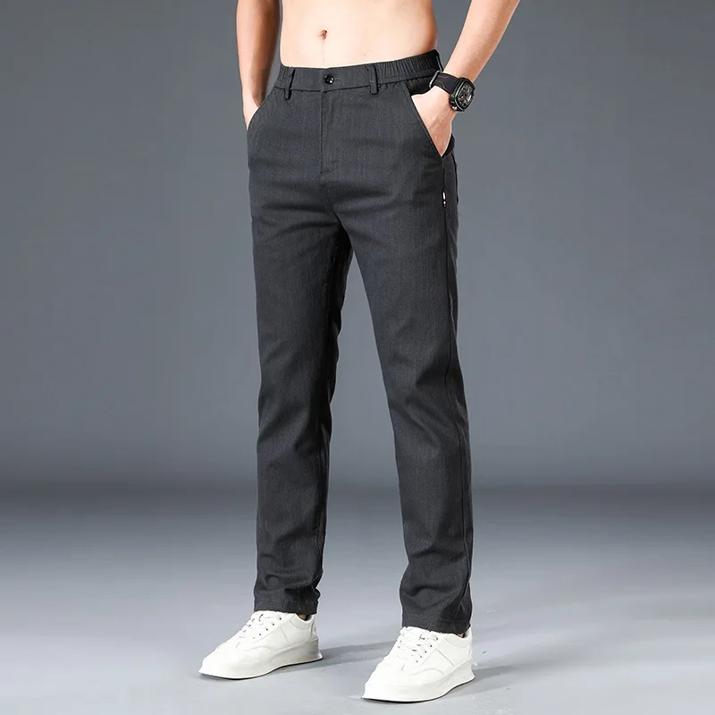 模造牛パンツ男性春と秋のトレンドストレートレッグパンツビジネスカジュアルパンツ男性成人紳士快適なルーズ