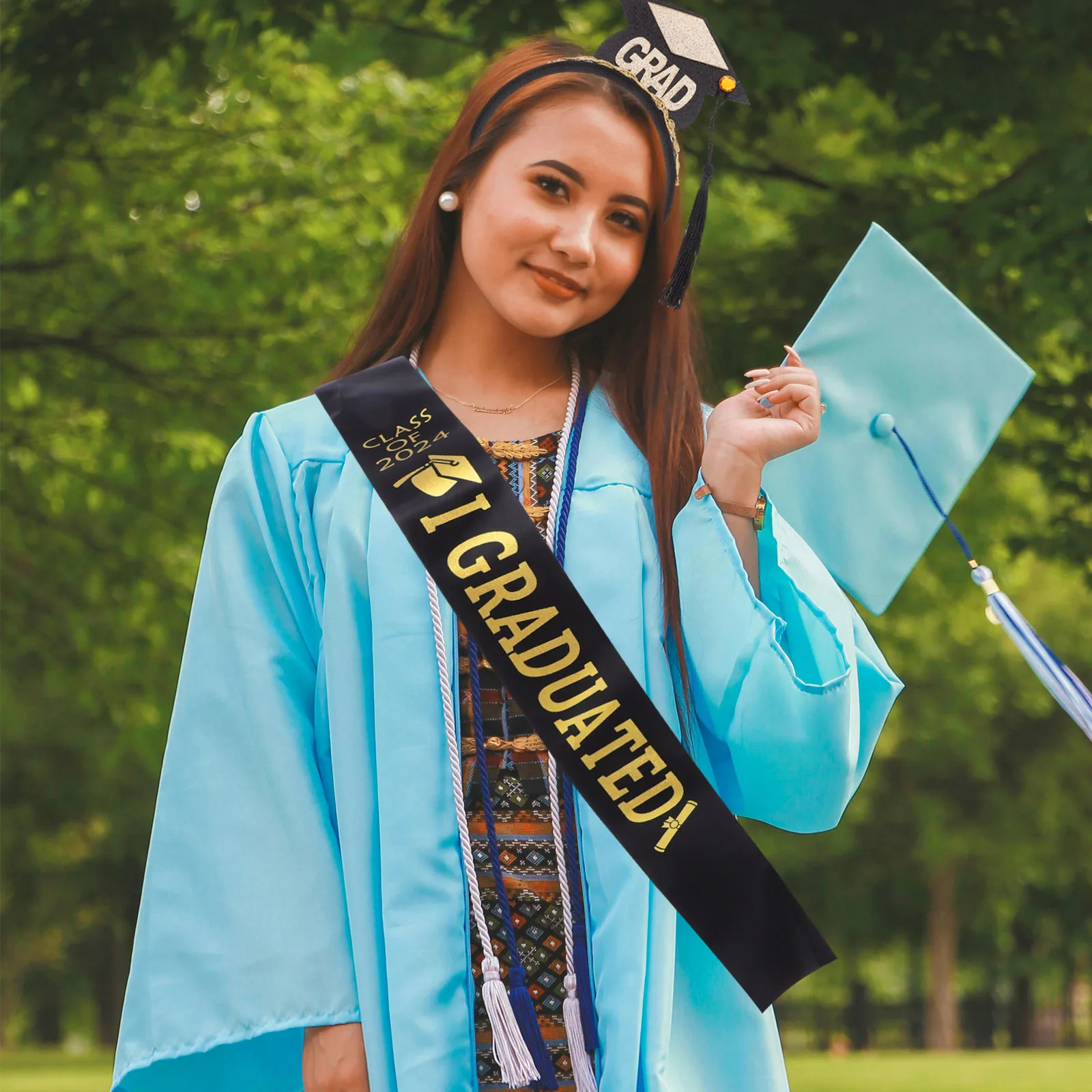 

1 set Headband Set Fabric Unique Pattern Comfortable Wear Party Supplies Shoulder Strap Student Graduation Accessories