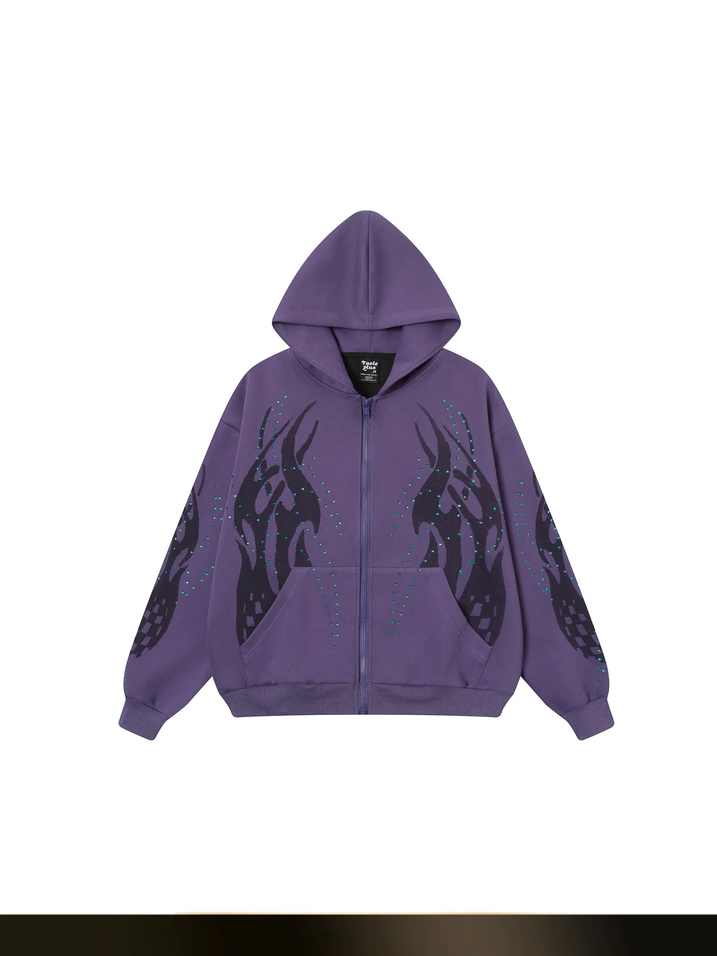 

American Retro Flame Rhinestone Hoodie Men's Casual Loose All-Match Open Cardigan Jaet Autumn Season Youth Faion