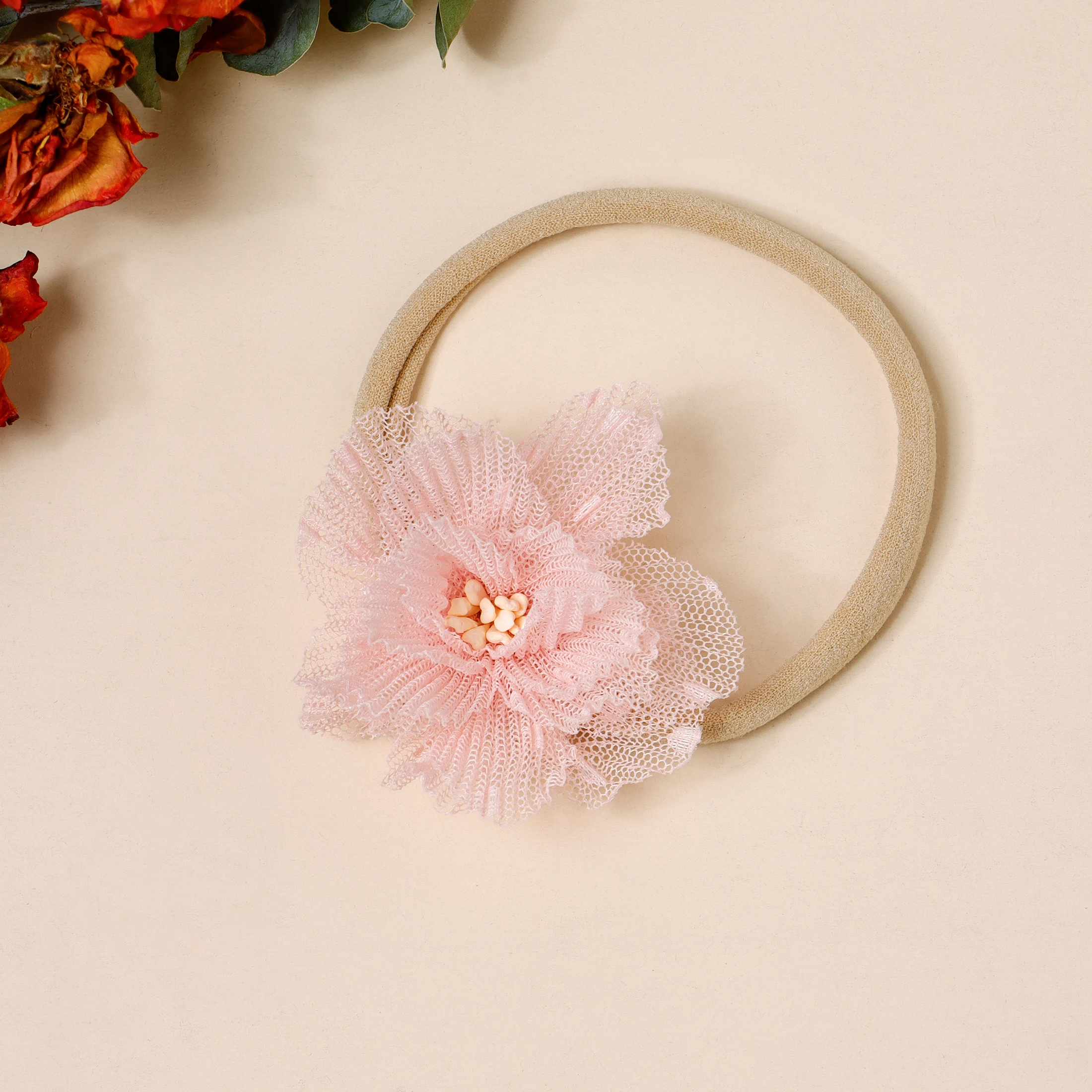 5 stücke Rosa Spitze Simulation Blumen Haar Zubehör Für Neugeborene Mädchen Spleißen Blumen Stirnband Baby Foto Dekor Nette Haarband – Detail 9