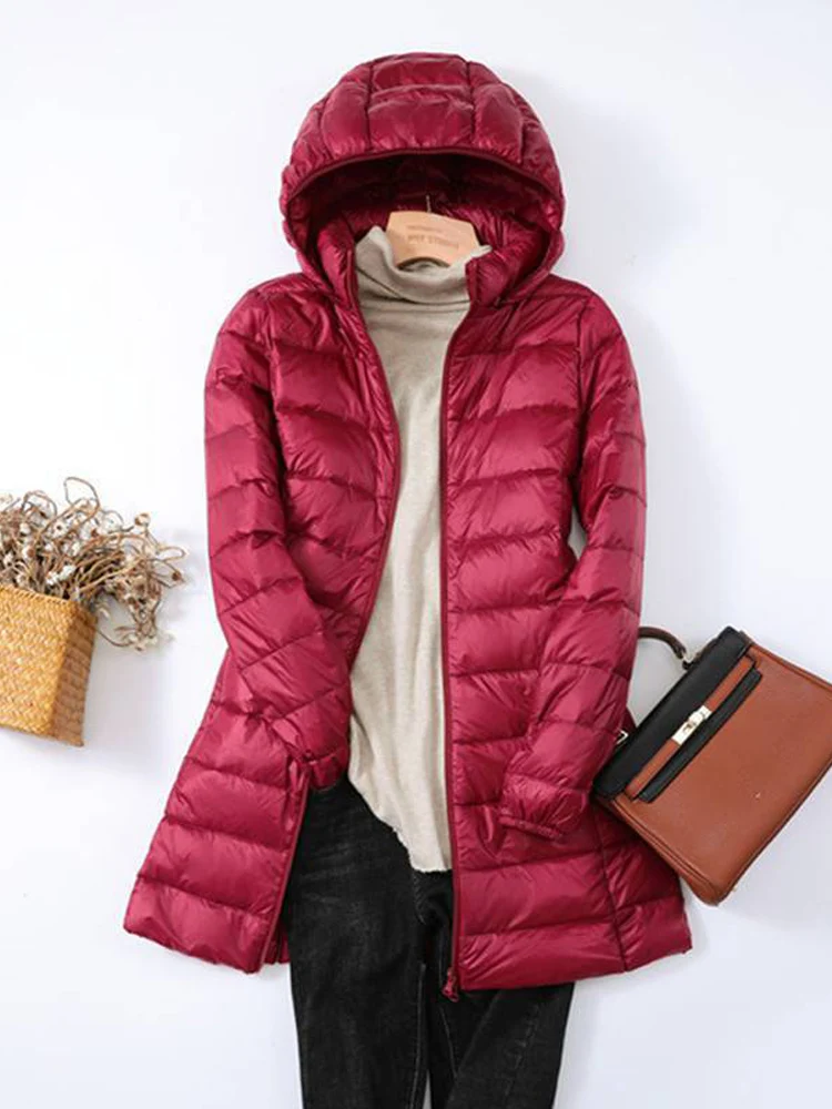 0-10℃ Korean Style Women Hooded Puffer Jackets 2024 Autumn Winter Ultra Light Female Hood Detachable Duck Down Coat Thin Parkas