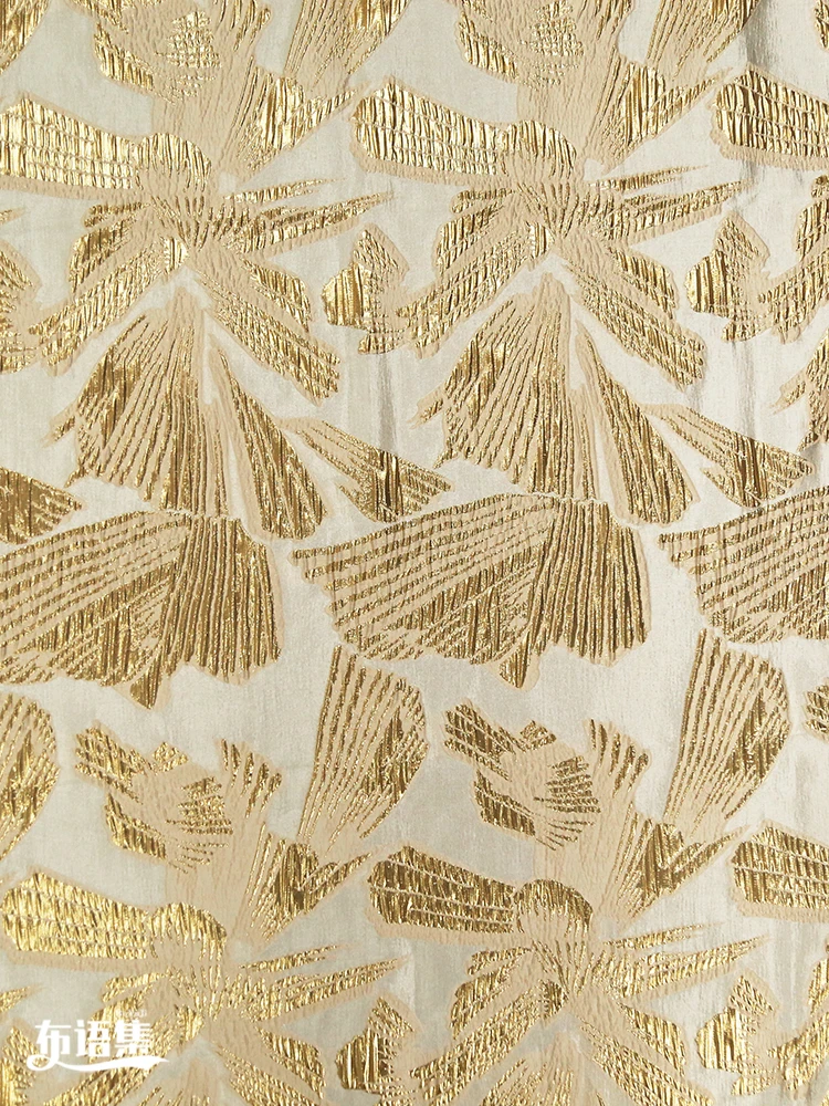 Gold 3D Embossed Texture Jacquard Fabric Gilt Brocade Satin Silhouette Jacket Handmade DIY Clothing Designer Fabric for Sewing