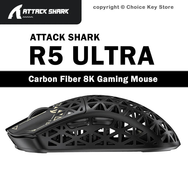 ATTACK SHARK R5 ULTRA 8K Wireless Gaming Mouse High-end PAW3950MAX 42000 DPI Lightweight Carbon Fiber Tri-Mode Bluetooth Wired