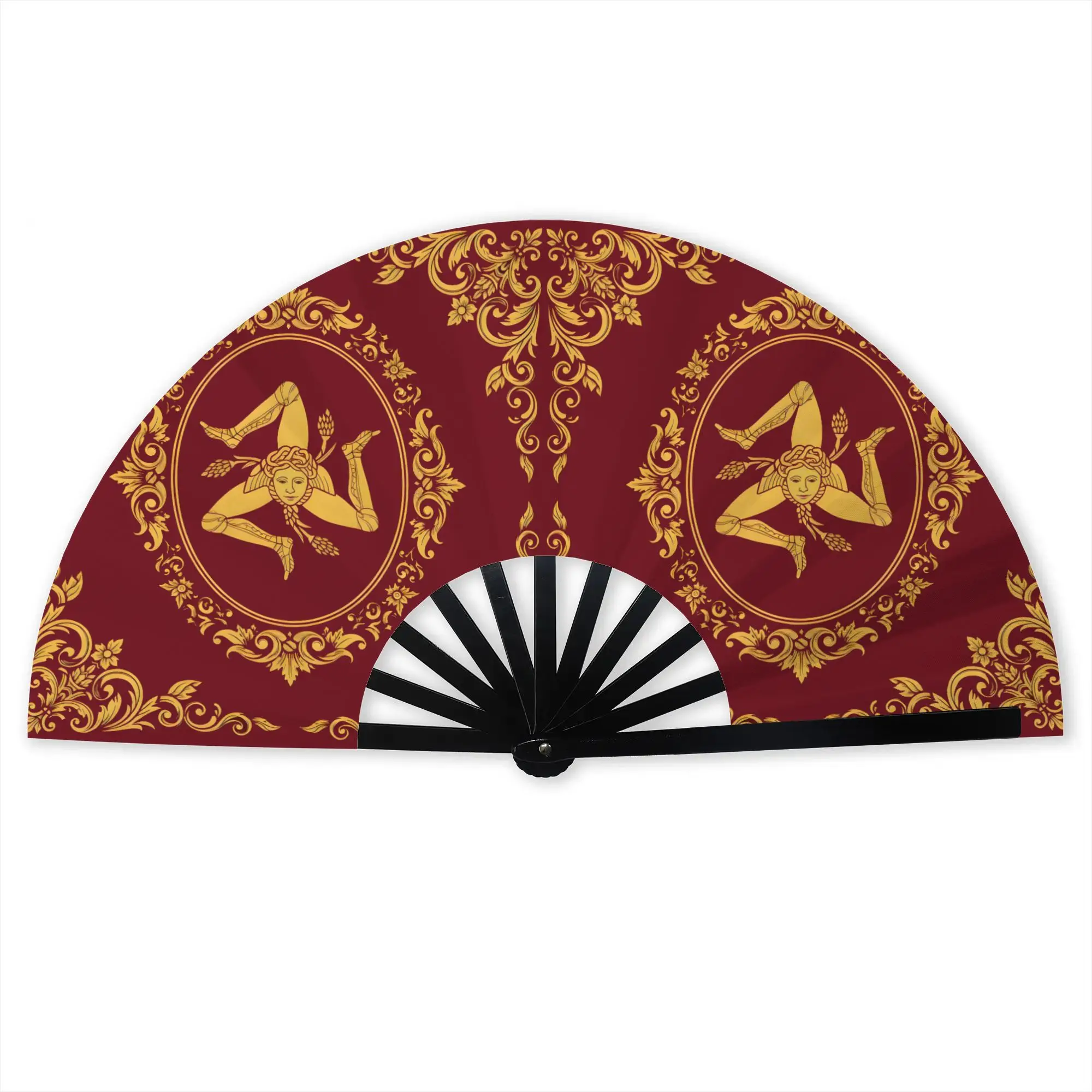 Sicilian Trinacria Traditional Folding Fan Oriental Art Italian Sicily Mythology High-Quality Fans Gift Decorative Hand Fan