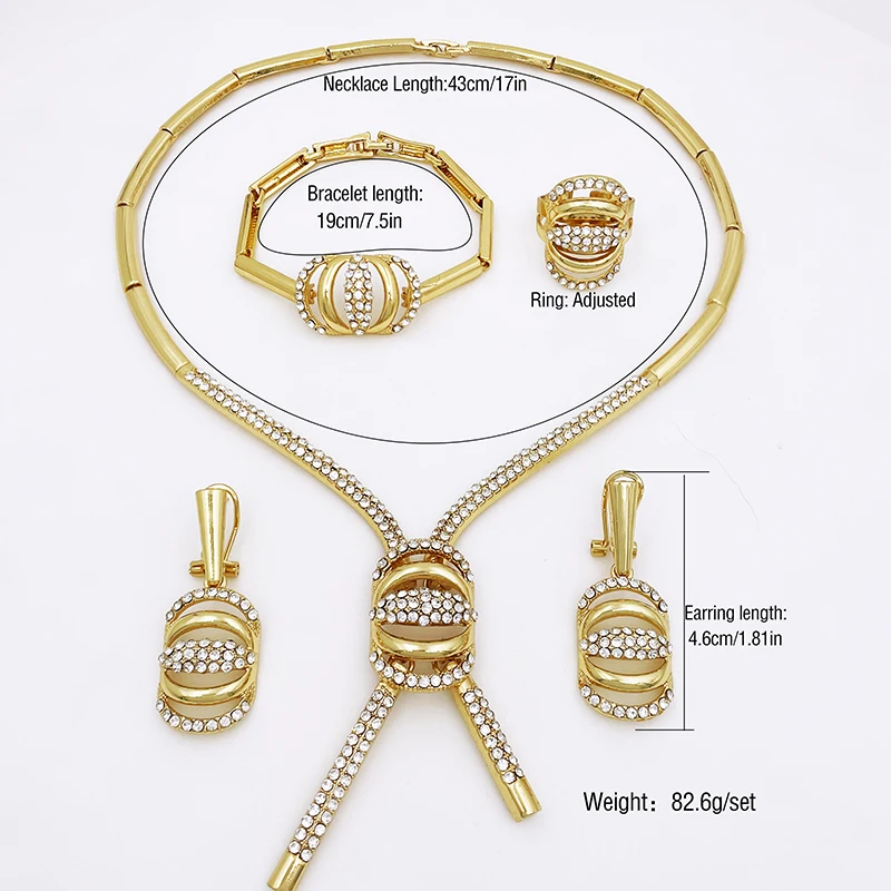 Elegant Jewelry set for women Gold Plated Dubai Jewelry Necklace Earrings Bracelet For get-together travel wedding gifts