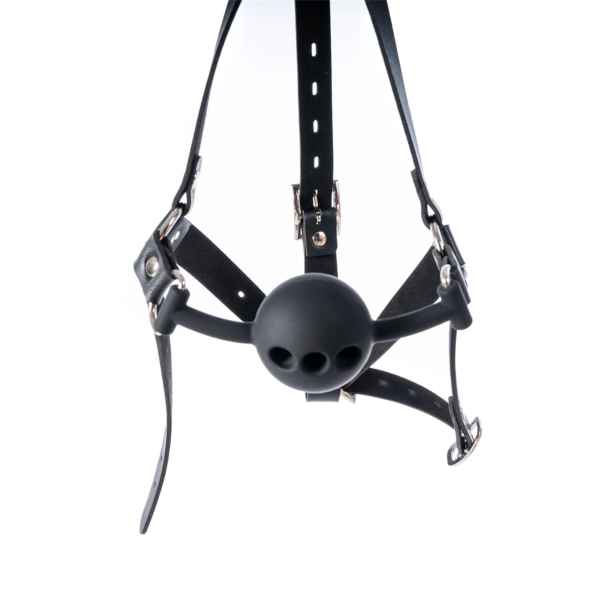 Fetish Leather Head Mask Wtih Open Mouth Breathable Sex Ball Harness Strap Gag BDSM Bondage Sex Slave Hood For Couple SM Toy Kit view 6