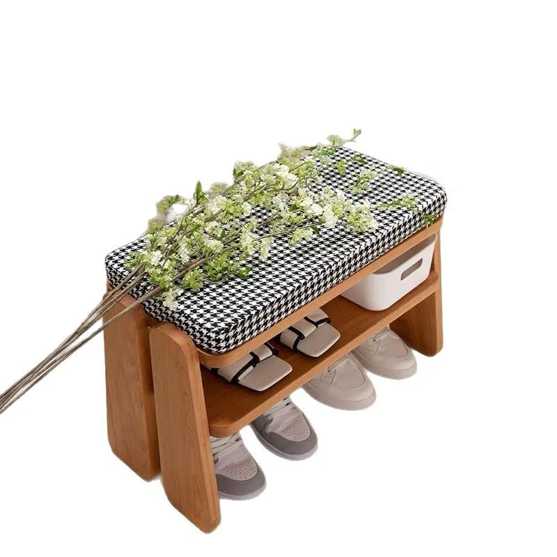 

Solid wood shoe change stool home entrance low stool soft bag seat cushion shoe cabinet integrated stool double layer edge few