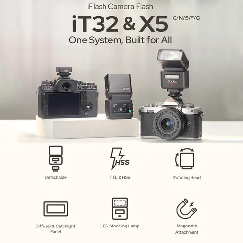 Imagen 2 del producto Flash de cámara GODOX iT32 TTL con disparador inalámbrico X5, receptor incorporado de 2,4 GHz, pantalla táctil LCD, Compatible con la serie Godox X