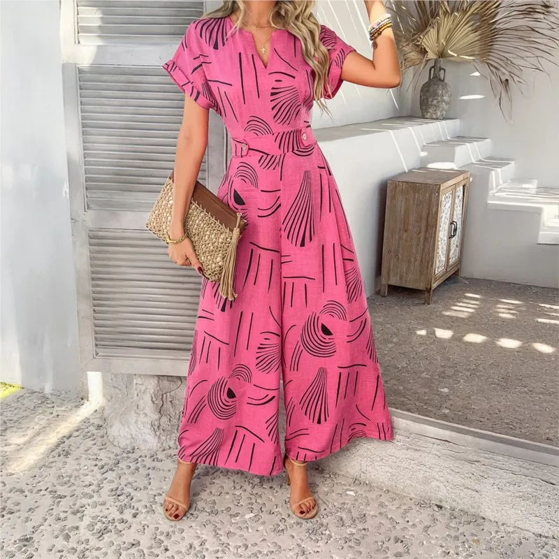 

Summer New romper jumpsuit woman trendy woman clothes 2025 jumpsuit woman Printed Casual Vacation Wide Leg jumpsuit
