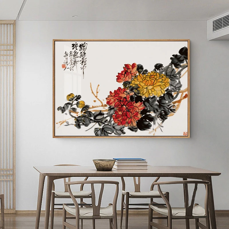 Chinese Minimalist Birds With Flowers Canvas Painting Poster And Print Wall Art Pictures For Living Room Bedroom Aisle Studio