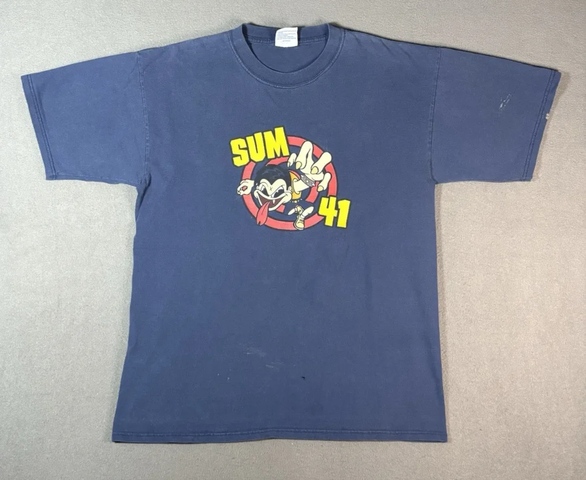 Vintage Sum 41 T Shirt Navy Blue Punk Rock Band TeeSkate 90s 2000s Y2K Size XL