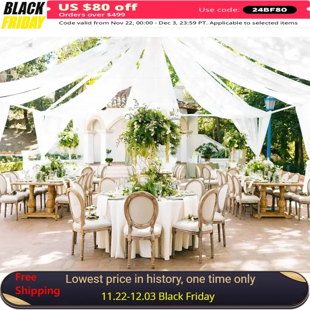 

5ftx30ft Ceiling Drapes for Wedding, Soft Arch Sheer Gauze Cheesecloth Fabric, 4 Panels Ceiling Drapes