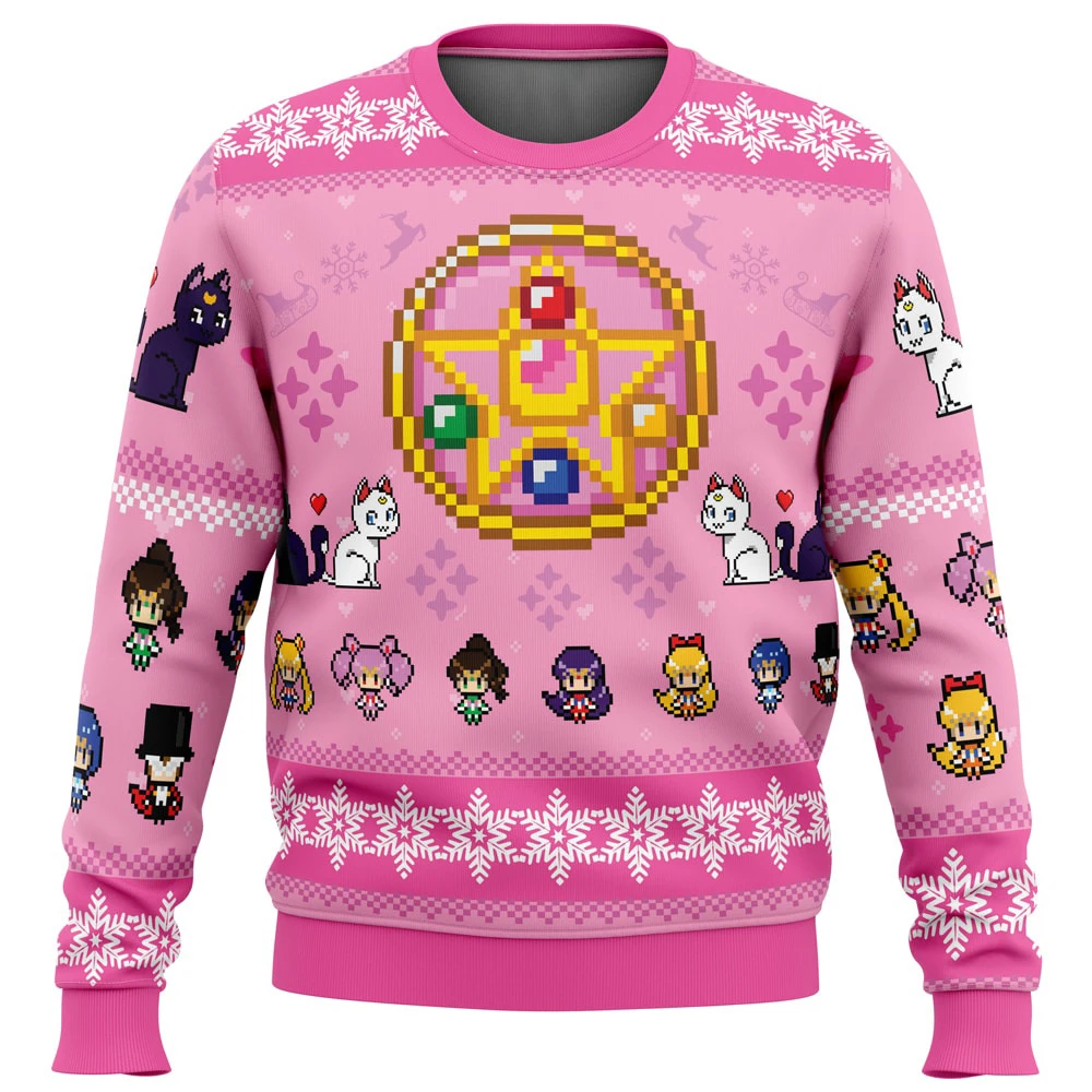Sweater Pink Lucu Kartun Gadis Cantik Pahlawan Vitalitas Musim Gugur Musim Dingin Esensial Leher Bulat Natal Sweater Jelek Penggemar Anime