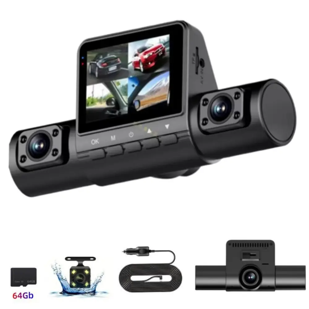 

Quad-record Car Night Vision Tachograph 64GB Card Front/ Rear/ Left/Right Four-Channel Dash Cam HD 1080P Screen