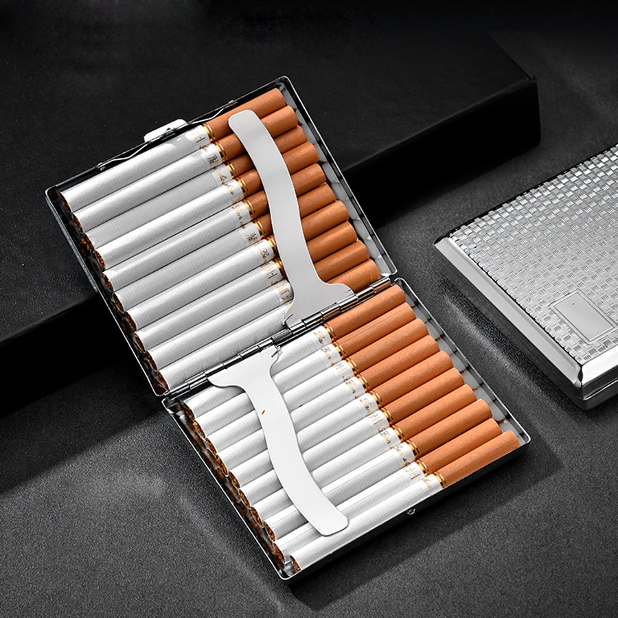 20-Cigarette （Freeform）Silver Stainless Steel Portable Metal Cigarette Case Flip Open Storage Box Travel Outdoor Smoking ( view 6