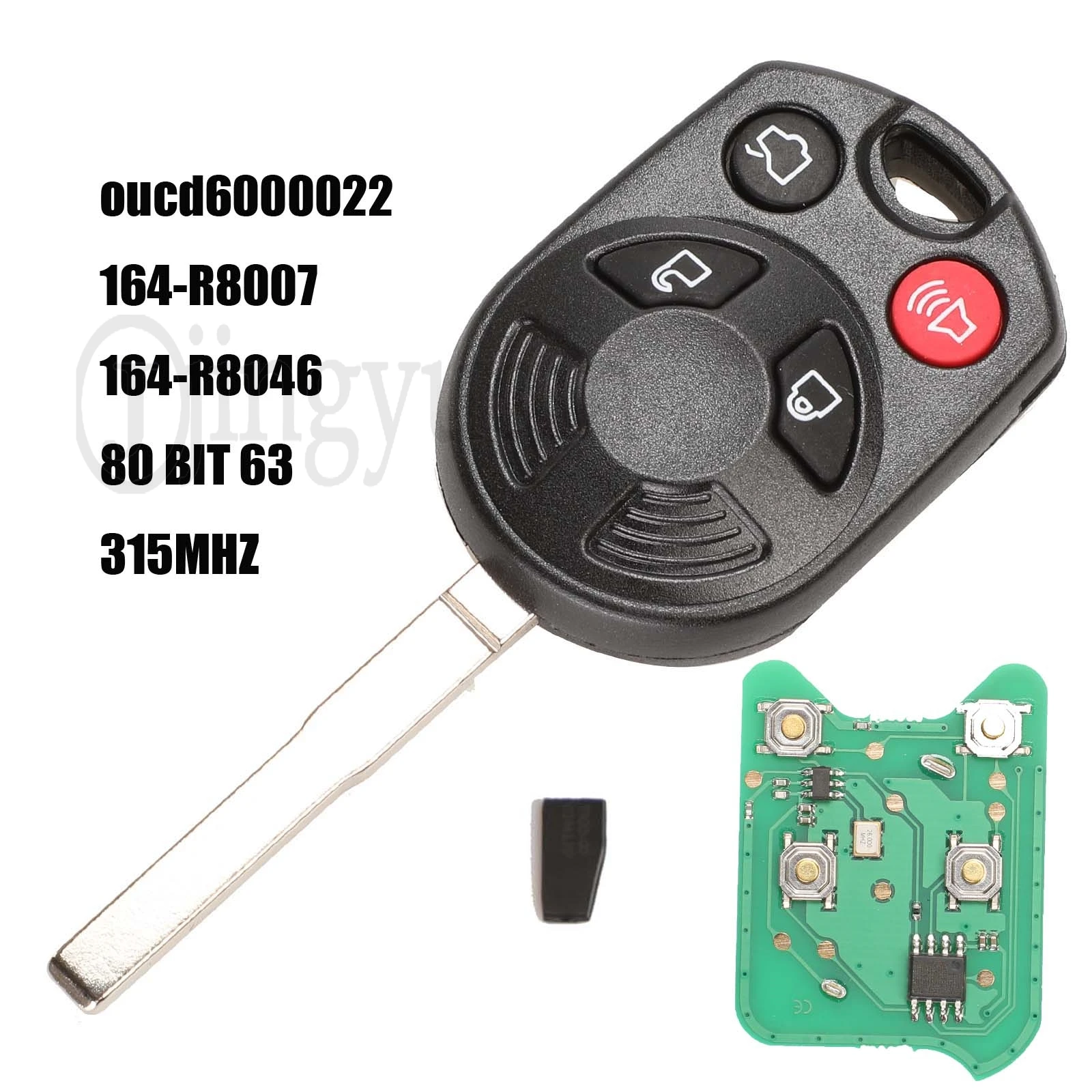 jingyuqin 10Pcs for Ford  Escape Focus C-Max Transit Fob Remote Control Key OUCD6000022 315MHz 4D63 Chip 4Button HU101 Blade