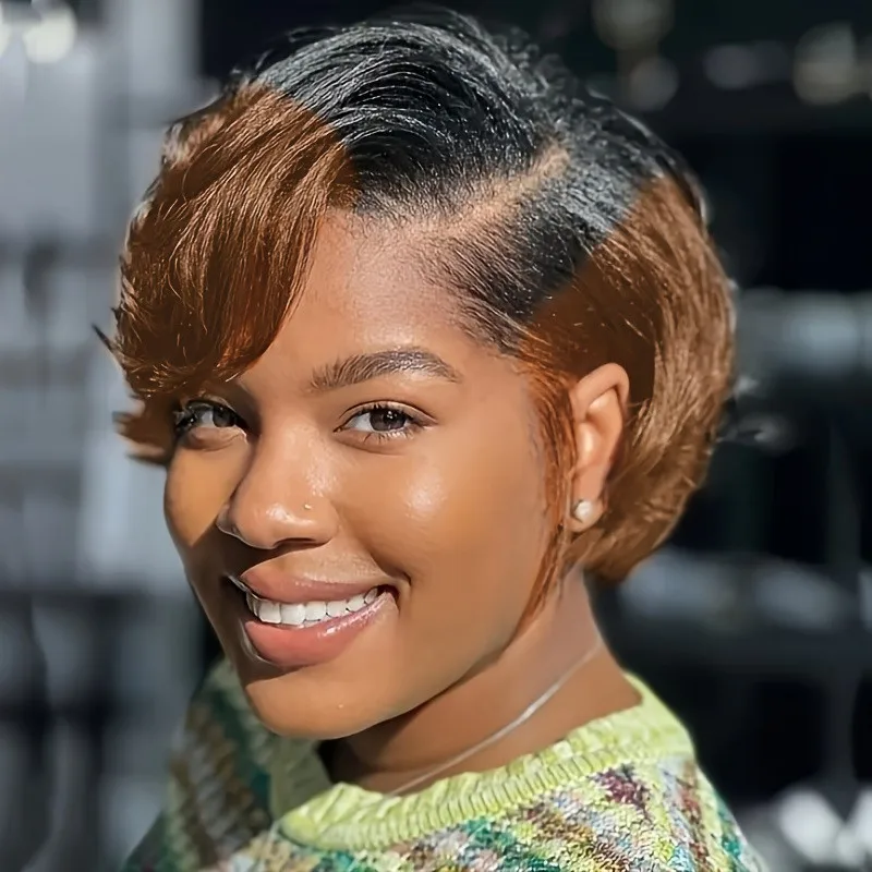 6 بوصة 1b4/اللون البني 150% كثافة شعر ريمي شعر مستعار قصير مستقيم عابث قطع باروكة من شعر طبيعي للنساء الاستخدام اليومي 13x4 شعر مستعار دانتيل