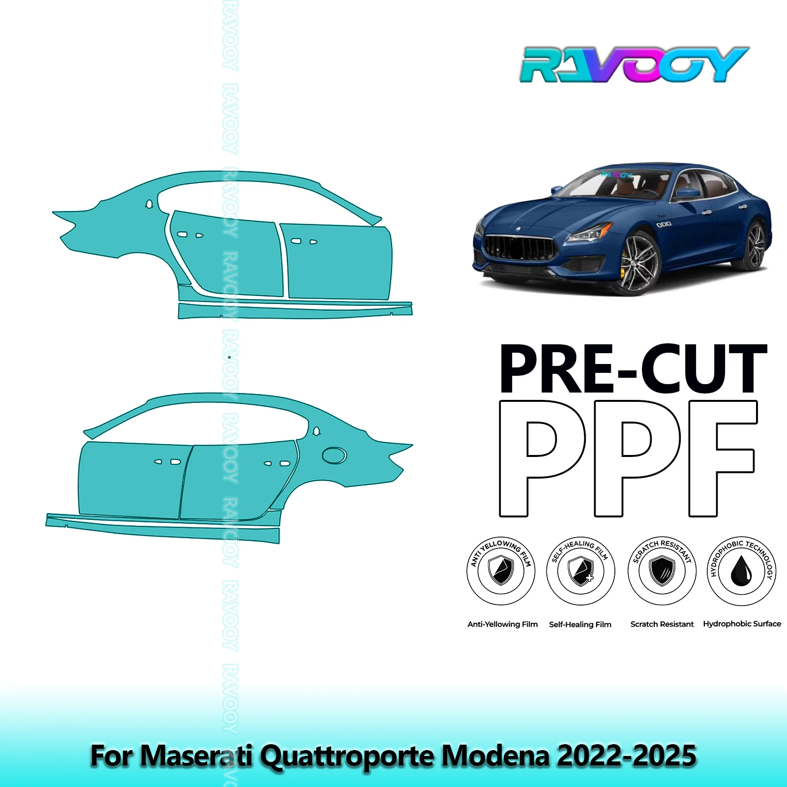 

For Maserati Quattroporte Modena 2022-2025 8.5mil Clear Matte Pre-Cut PPF Door & A/B Pillar Kit TPU Paint Protection Film Set