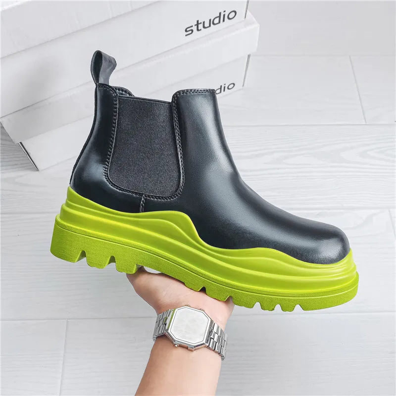 

Men's Shoes 2024 Thick Bottom Chelsea Boots Genuine Leather Slip on Riding Boots for Male Chunky Sneakers Man Street Style Boots