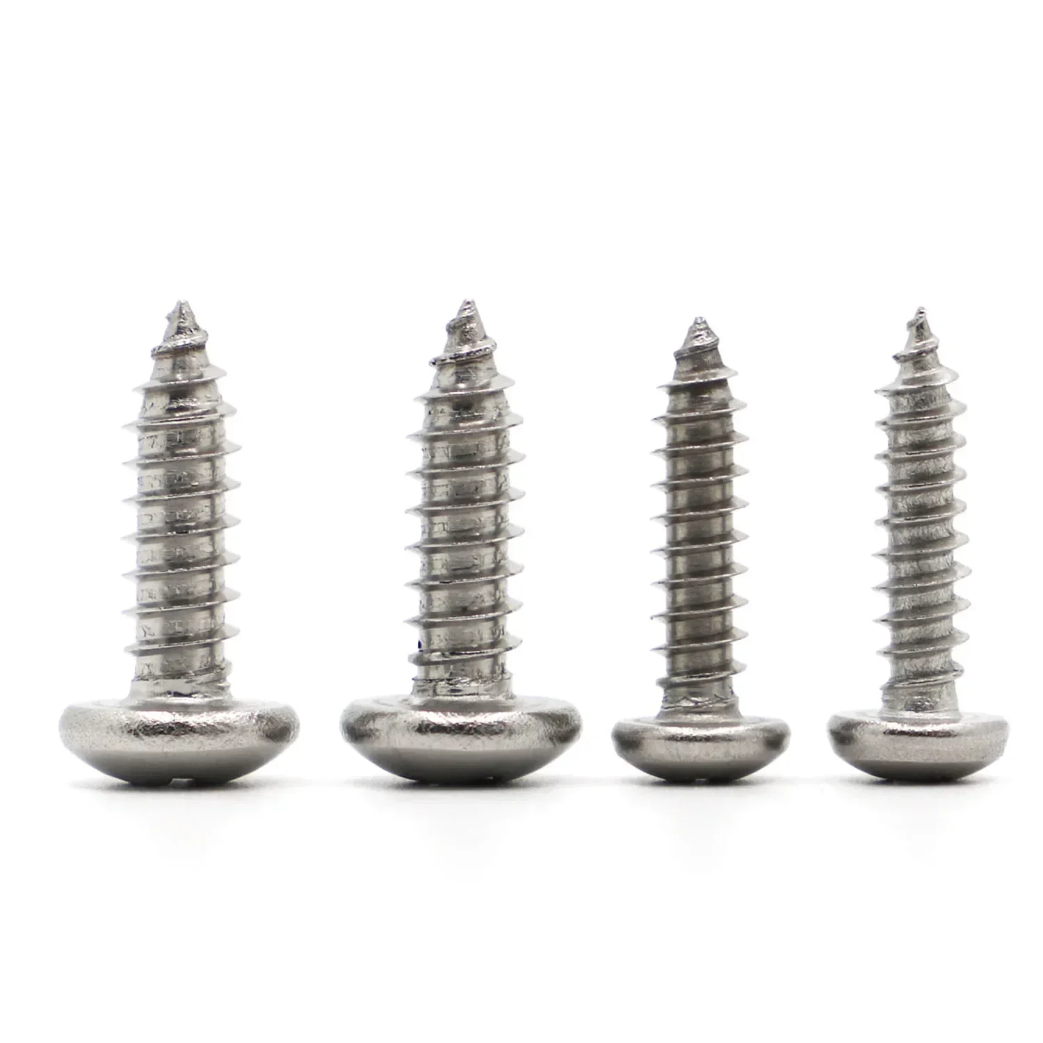 10-50 m1 m1.2 m1.4 m1.7 m2 m2.2 m2.6 m3 m3.5 m4 m5 m6 pequeno 304 aço inoxidável cruz phillips pan cabeça redonda parafuso auto-roscante