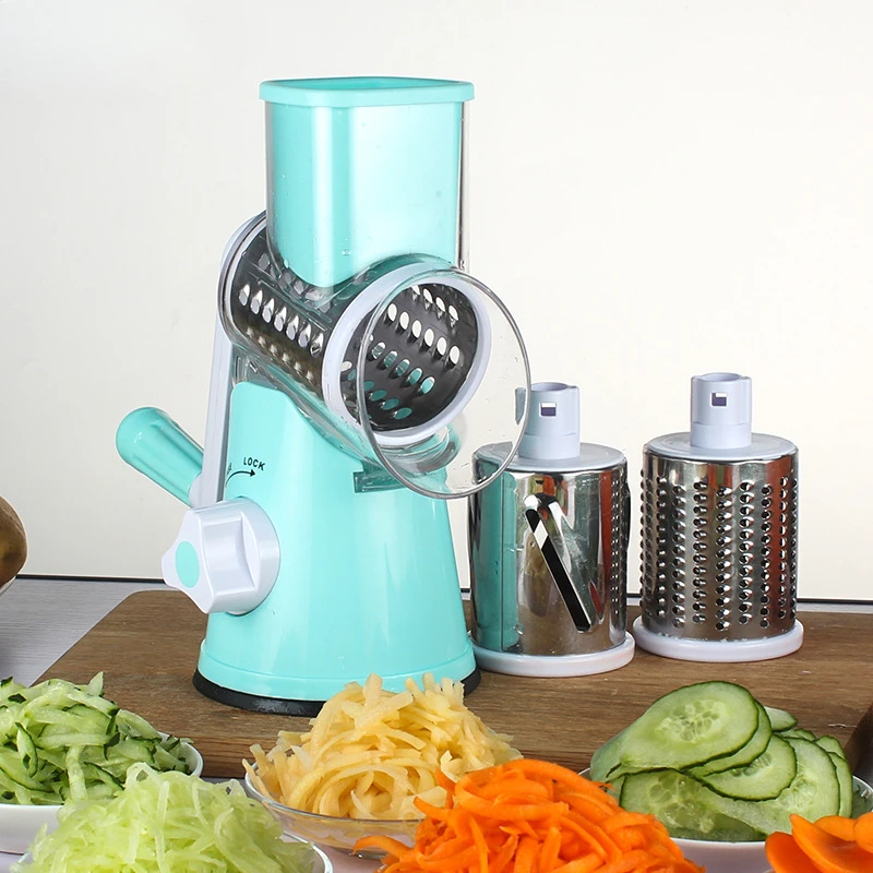 Kitchen Must-Have: Manual Cheese Chopper & Vegetable Slicer with 3 Sharp Drums - Effortlessly Shred Garlic, Potatoes & More!