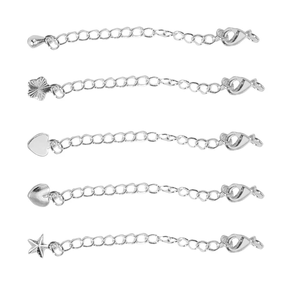 

5pcs Silver Lobster Clasp Tail Chain Extensions for DIY Necklaces Bracelets Adjustable Length Jewelry Making Accessories