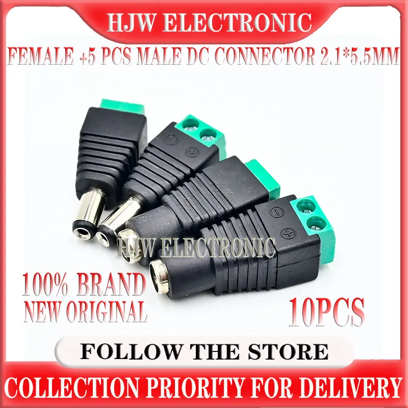 

5pcs Female +5 pcs Male DC Connector 2.1*5.5mm Power Jack Adapter Plug Cable Connector For 3528/5050/5730 LED Strip Light