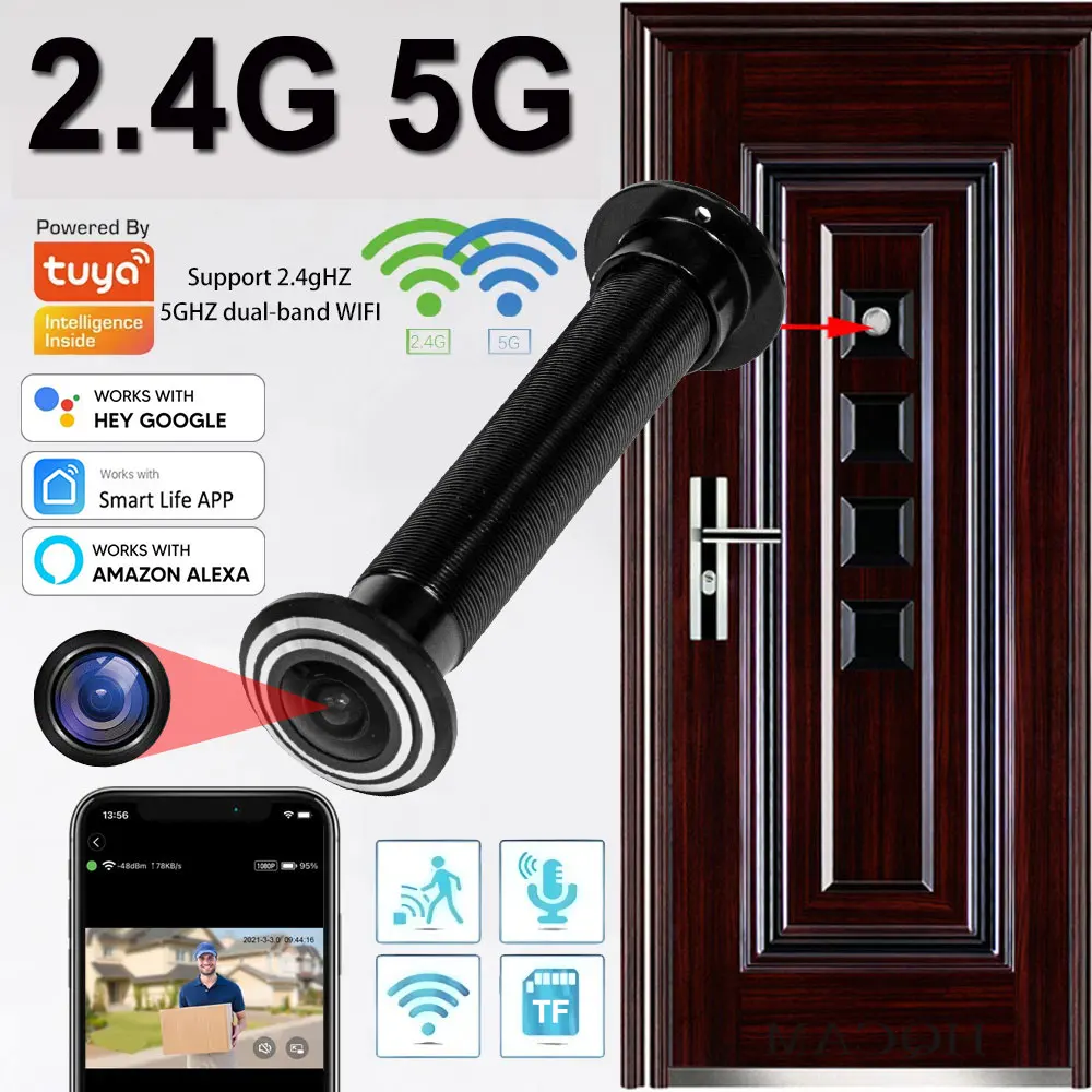 

Tuya Smart 2.4G/5G Wifi Peephole Door Camera Motion Detection Digital Door Viewer