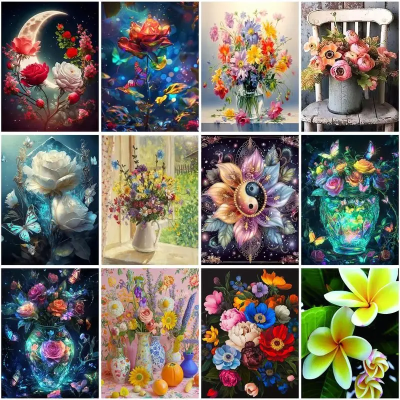 

CHENISTORY Diamond Painting Full Square Round Mosaic Flower New Collection 5D DIY Home Decorative Rhinestone Pictures