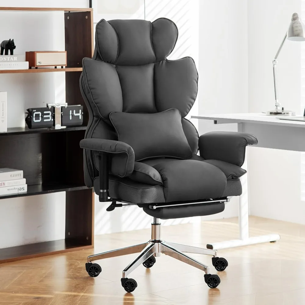 

Home Office Desk Chair Ergonomic Big and Tall Office Chair with Footrest, Lumbar Pillow & Adjustable Thickened Armrest