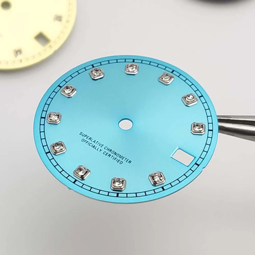 Новый бриллиантовый циферблат диаметром 28,5 мм подходит для запасной части циферблата мужских автоматических механических часов с механизмом NH35.