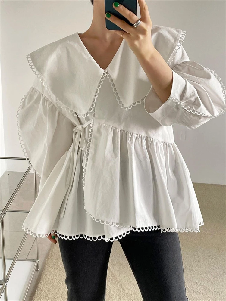 Summer Women Blouse Spring Shirt Female Woman Blouse Maxi Blusas Chiffon Casual Elegant Vintage Long Sleeve Oversize Loose White