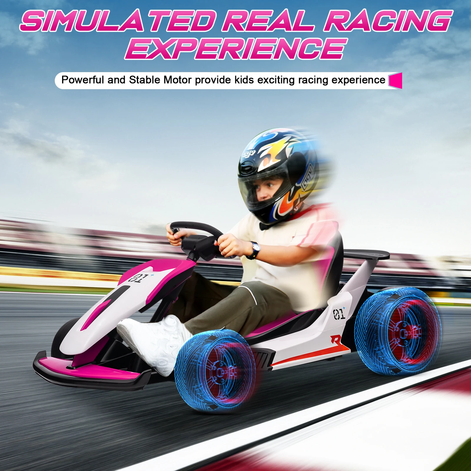 Go Kart, anrli 24V Ride on Kart eléctrico a la deriva para niños con motor potente de 300W, 2 velocidades ajustables, Kart de pedal eléctrico