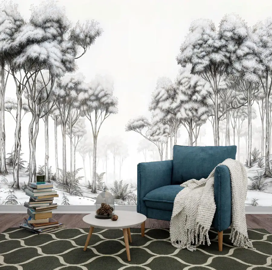 Customized Size Mural European Forest Landscape Stickers Home Decor Retro Jungle Forest Wall Stickers Decoration 3d wallpaper
