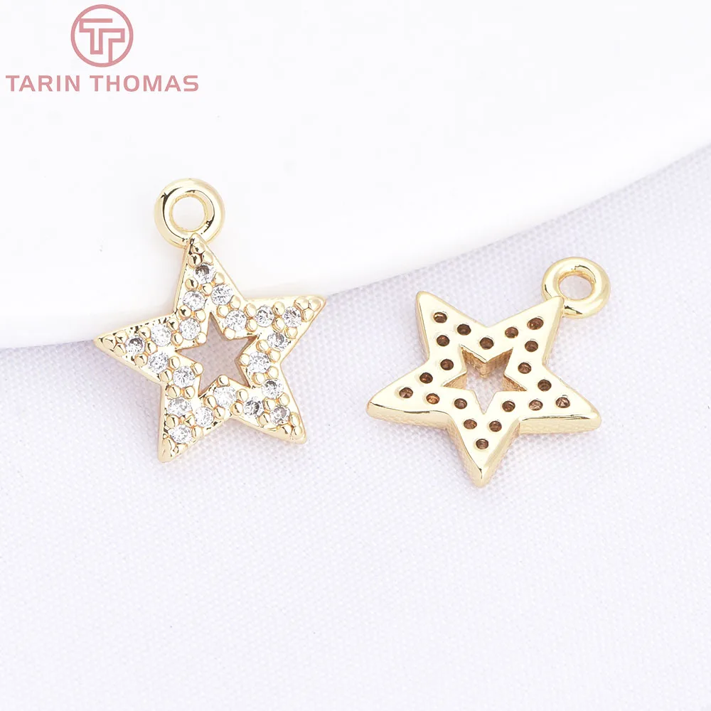 (10533)4PCS 10x12MM 18K Gold Color Brass Hollow out Five Pointed Star Shaped Pendant High Quality DIY Jewelry Making Accessories