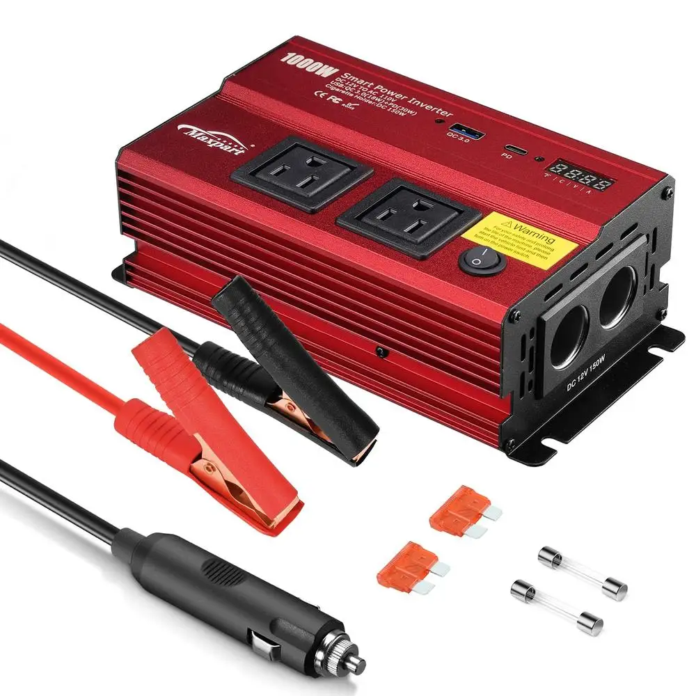 Inverter 1000W Car Power Inverters,12v DC to 110v AC Converter with Dual AC Outlets 3.0A USB and Type-C,12 Volt Inverter Car