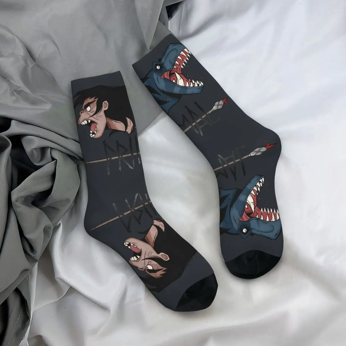 Happy Spear And Fang Men's graphic Socks Vintage Harajuku Primal Tales of Savagery Novelty Casual Crew Crazy Sock Gift Printed