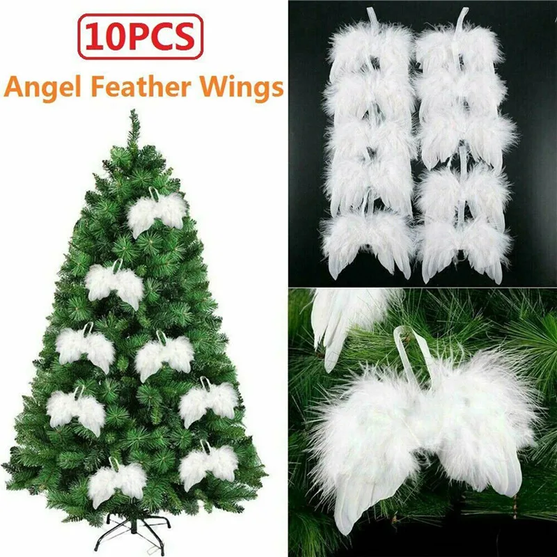 1/10PCS Angel White Feather Wing Christmas Tree Decor Hanging Ornament Wedding High Quality Photo prop