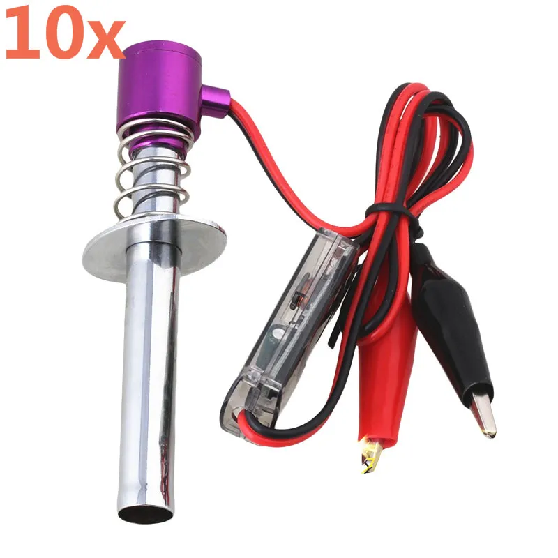 10pcs 6-12V Nitro Glow Plug Starter Igniter 80100 Upgraded Electronic for 1/10 RC Car Truck Alligator Clip