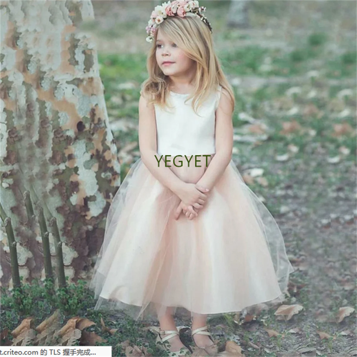 

Tea Length Gown for Flower Girl Beautiful Communion Dresses Scoop Neck Pink Little Children Party Baby Dress