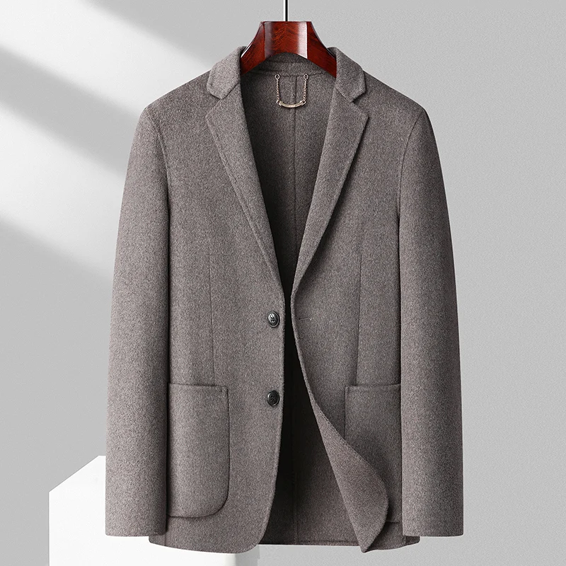 High Quality Men's Business Casual Woolen Coat Solid Color Loose Wool Suit Jacket Outwear Formal Windproof Top Cashmere Overcoat