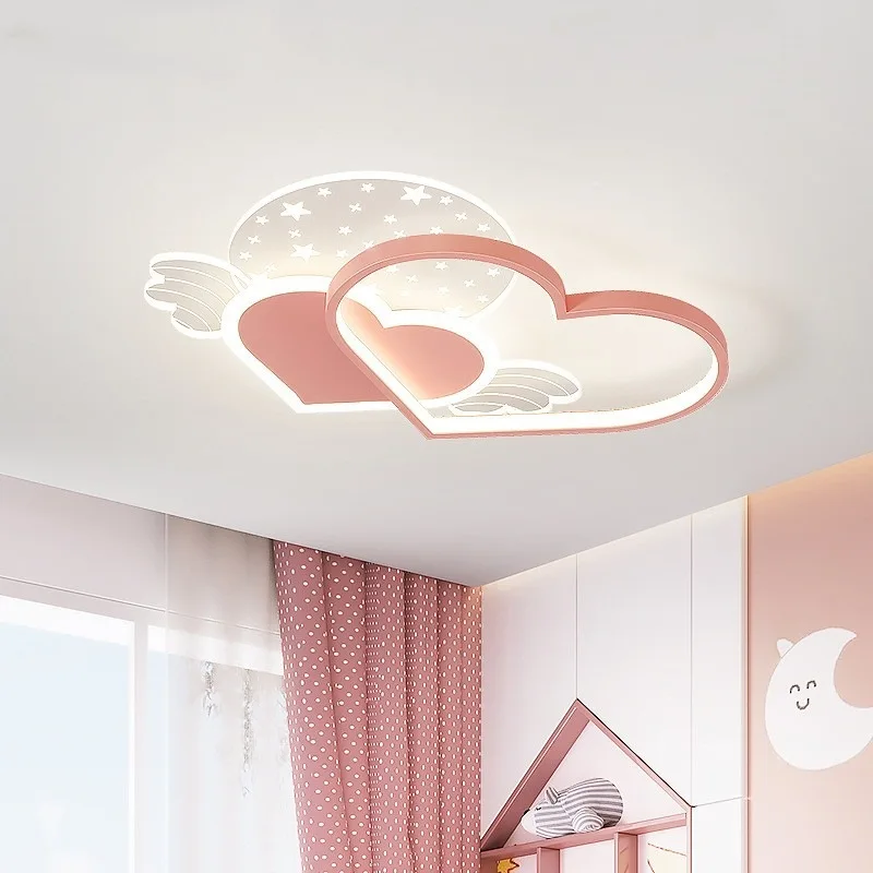 

Creative Cartoon Ceiling Lamp Living Room Children's Bedroom Boy Girl Pink Love Wings Chandelier Warm Romantic Room Decor Light