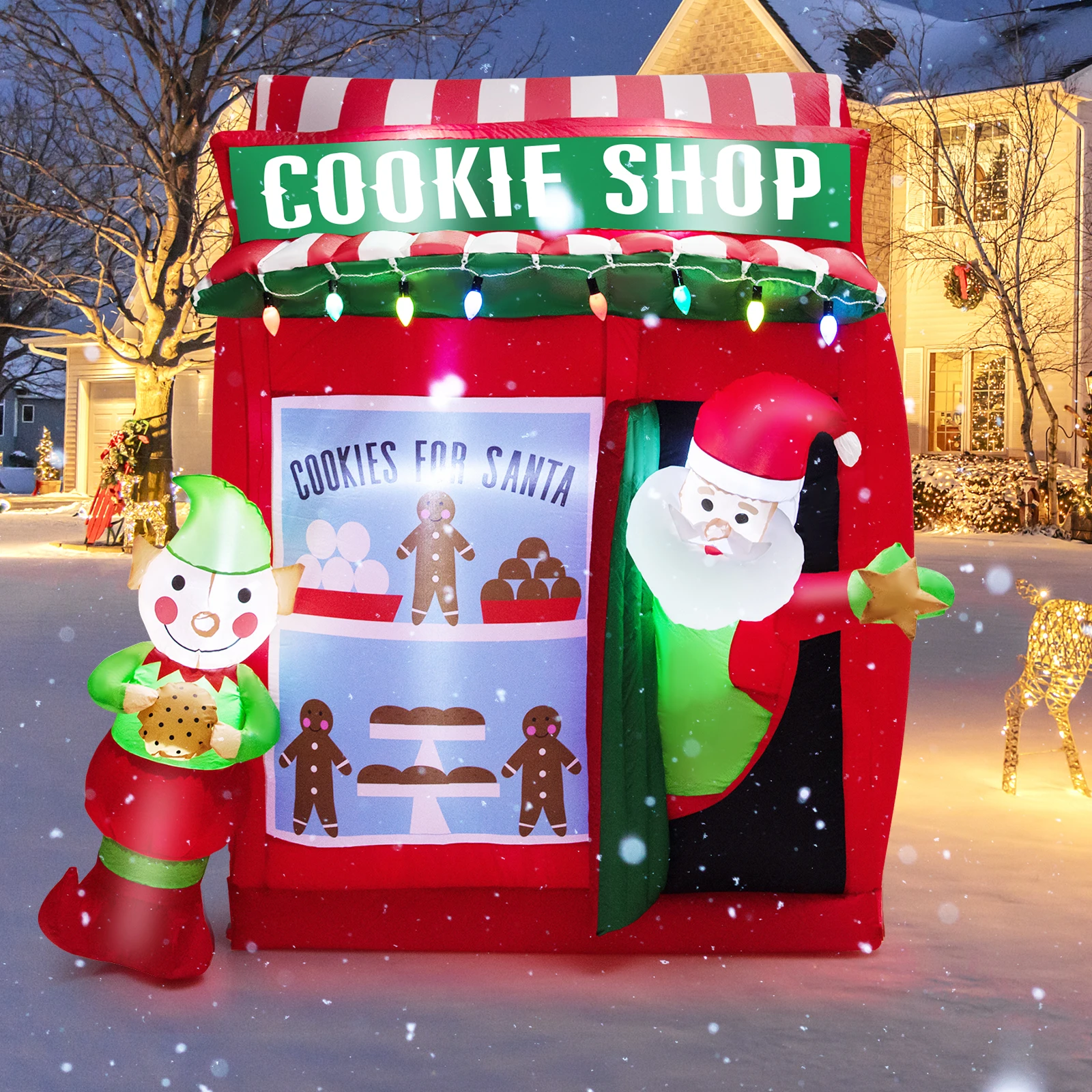 6.3 FT Inflatable Gingerbread Cookie Shop with Santa Clause Christmas Decoration
