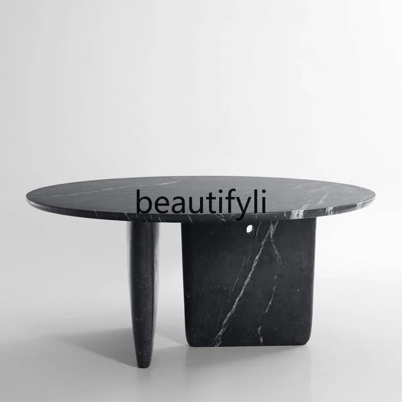 

A15 Light luxury natural marble dining table Nordic large household dining table model room negotiation round table