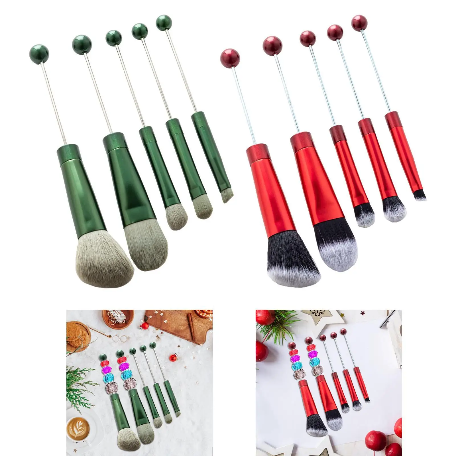 5Pcs Beadable Makeup Brushes Blending and Lips Eyebrow Blending Face Powder Make up Brush Tool Kits for Girlfriend Adults Sister