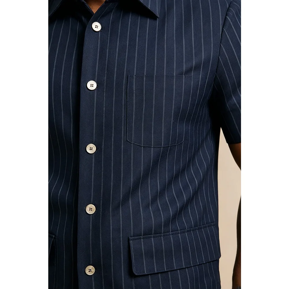 Safari Suits for Men Striped Men Suits with Short Sleeves 2 Pieces Set Summer Stripe Short Sleeve Shirt Pants Business Outfit view 6