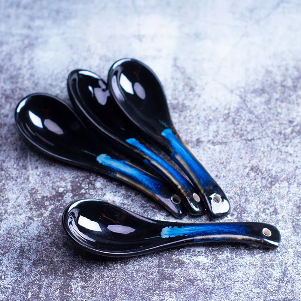 

3Pcs Creative Ceramic Spoons Premium Quality Ergonomic Handle for Soup Porridge Rice Multipurpose Kitchen Utensil